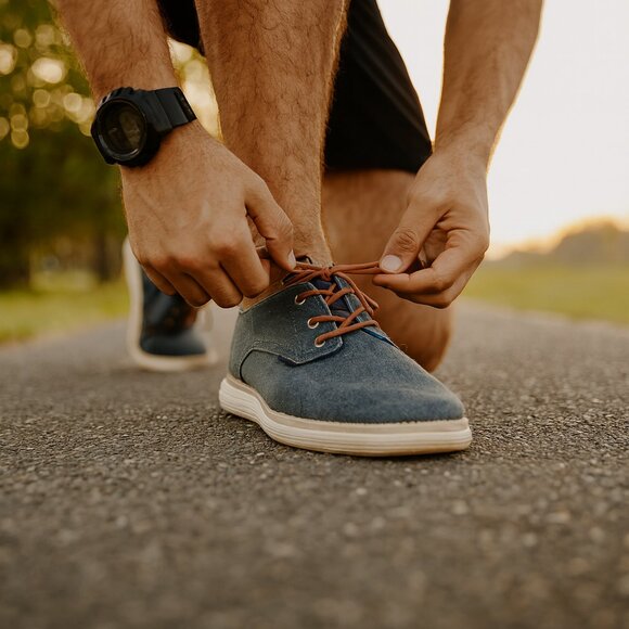 Skechers Status 2.0 Pexton Casual Oxford Shoes Navy Denim Gogomat Arch Men 11 - Picture 1 of 10